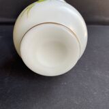 Vase Napoleon III in white opaline with floral decoration with gilding