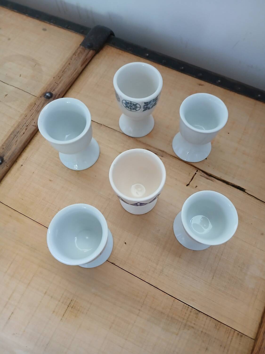 6 mismatched antique egg cups