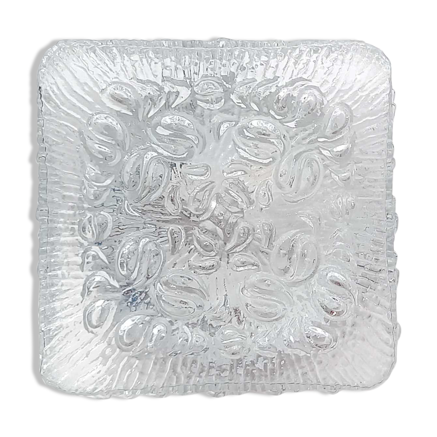 Plafonnier carré en verre ciselé transparent vintage