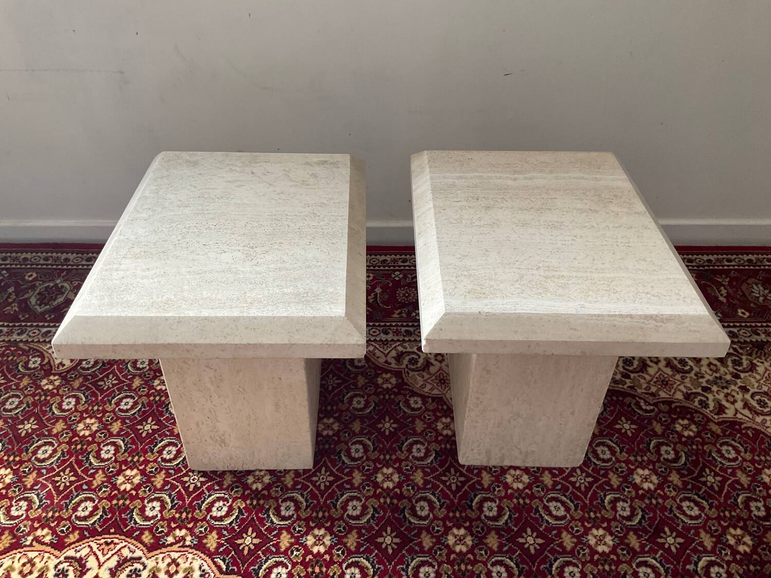 Duo of vintage travertine coffee tables and side tables