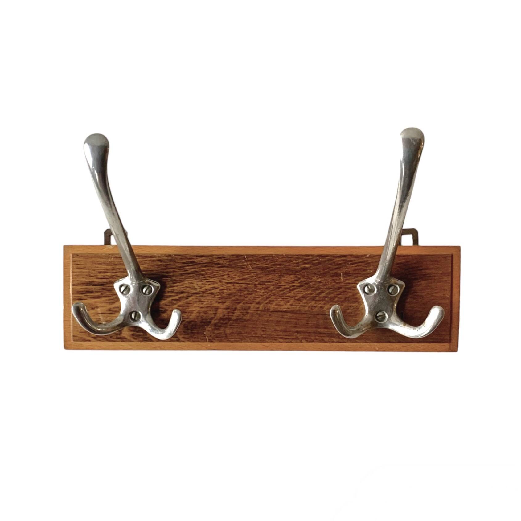 Vintage wooden wall coat rack - 2 hooks