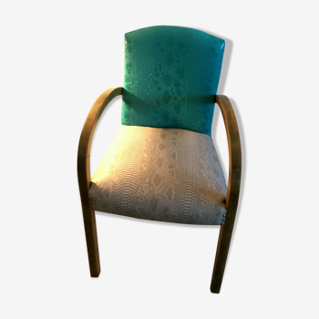 Renovated bridge chair, sand and turquoise skai