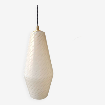 Large pendant light in textured white glass from the 1950s