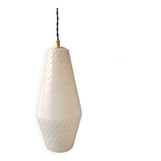Large pendant light in textured white glass from the 1950s
