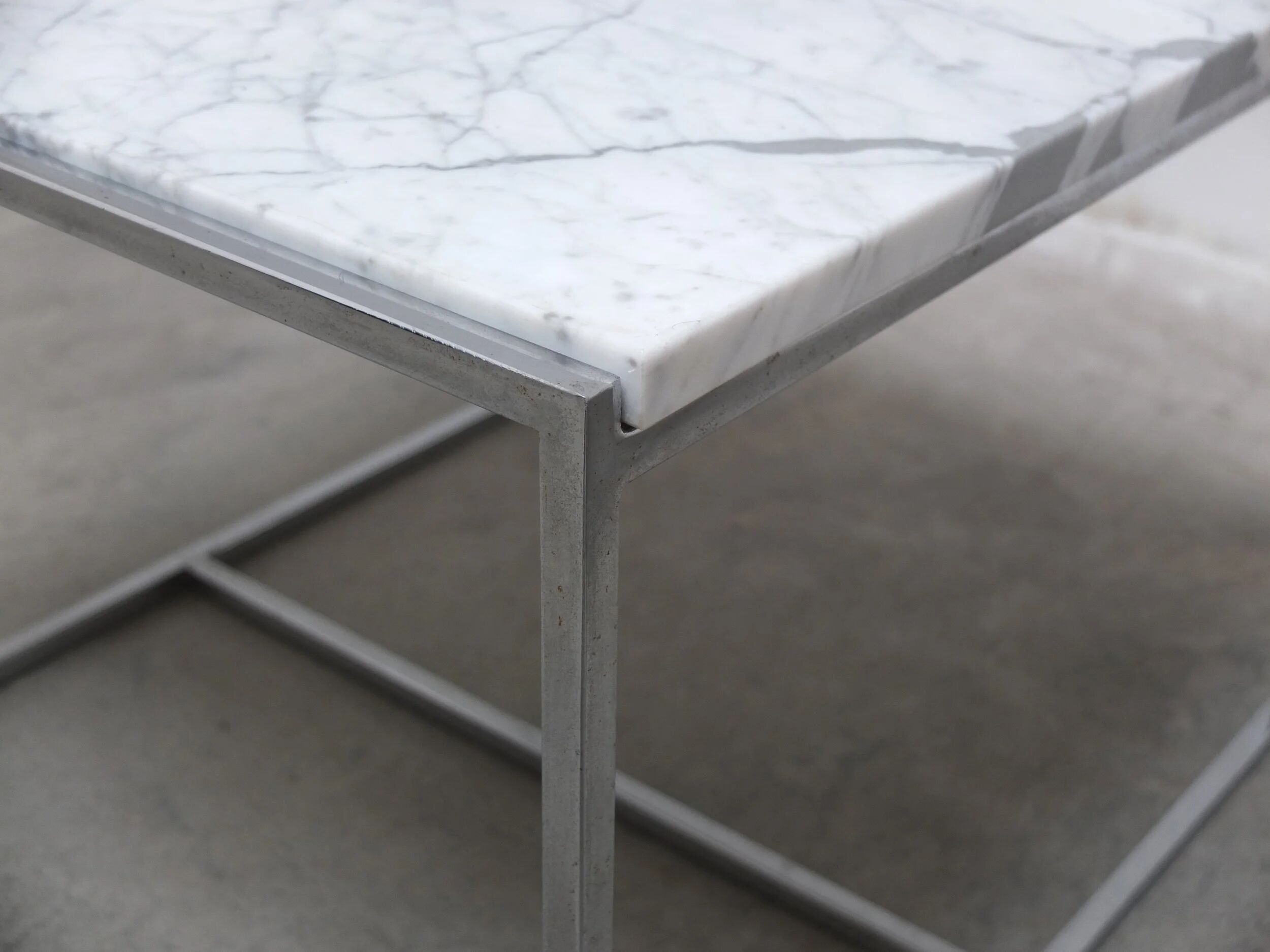 Pair of Carrara marble & chrome coffee or side tables, 1970s
