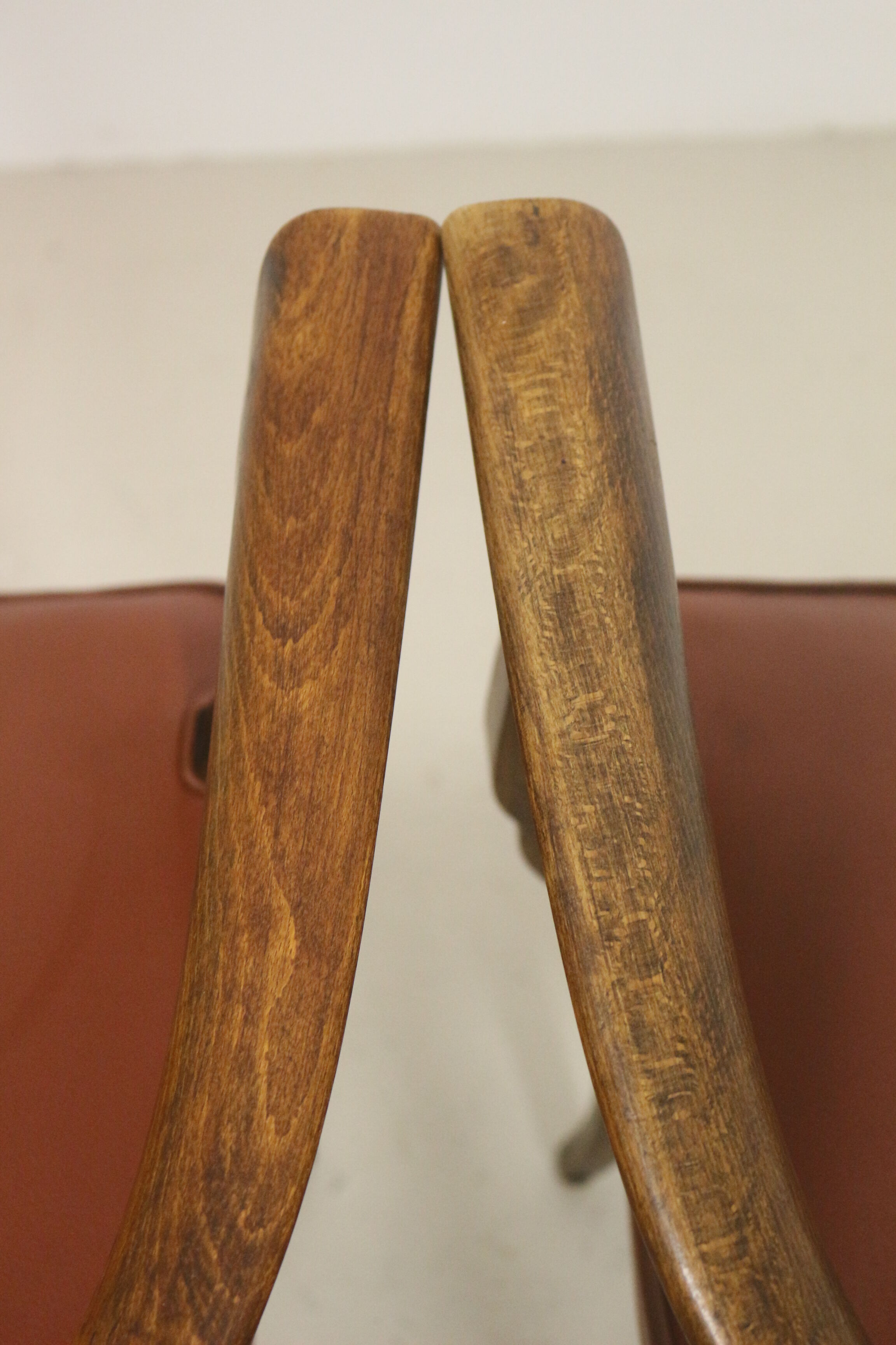 Pair of vintage bridge armchairs year 60 in imitation rust leather.