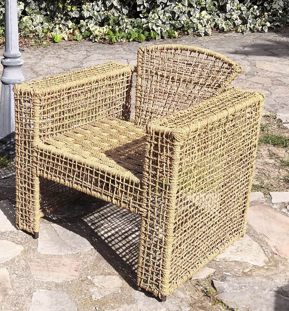 Armchair in metal and braided rope, 1980