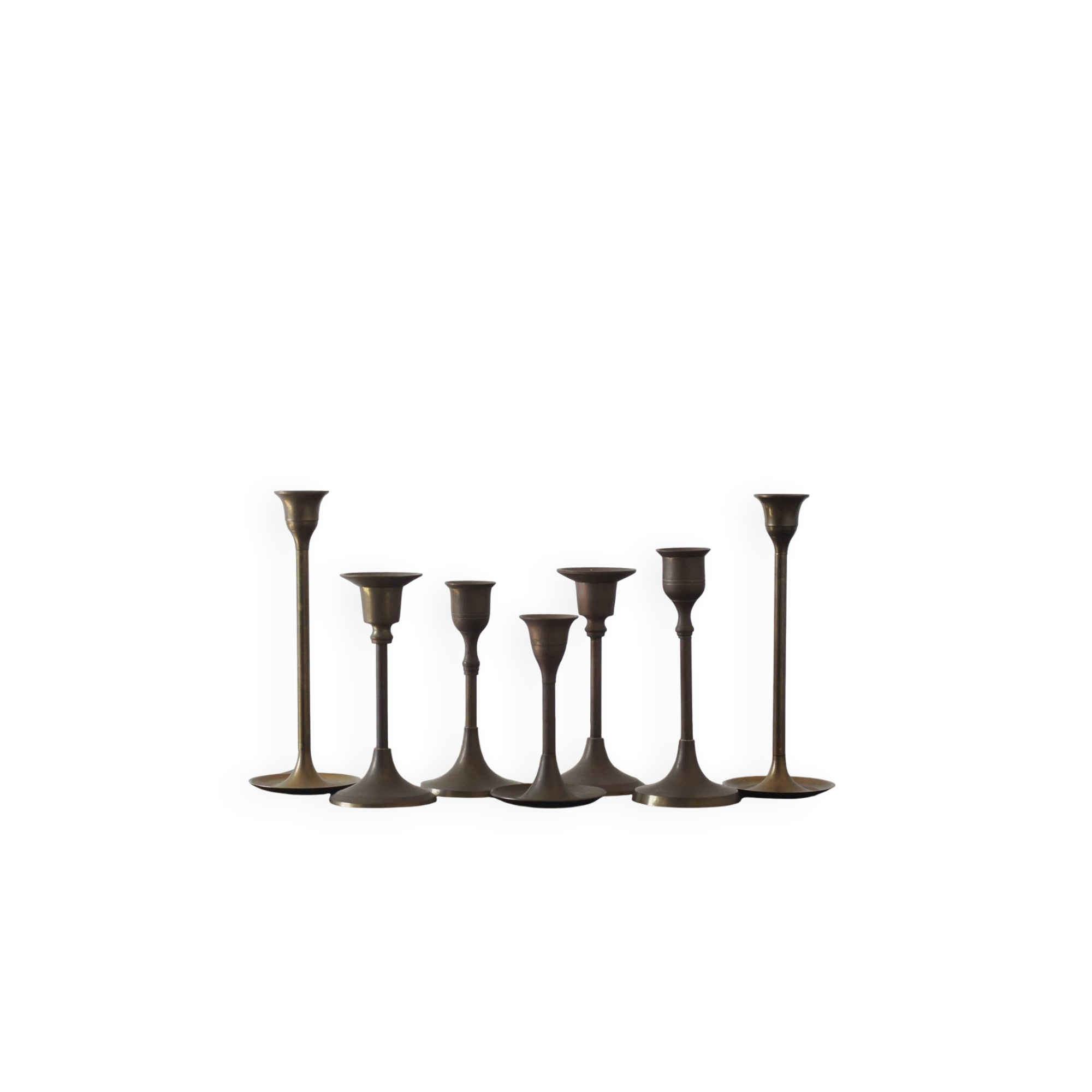 Vintage Brass Candlesticks, 1960s, Set of 7