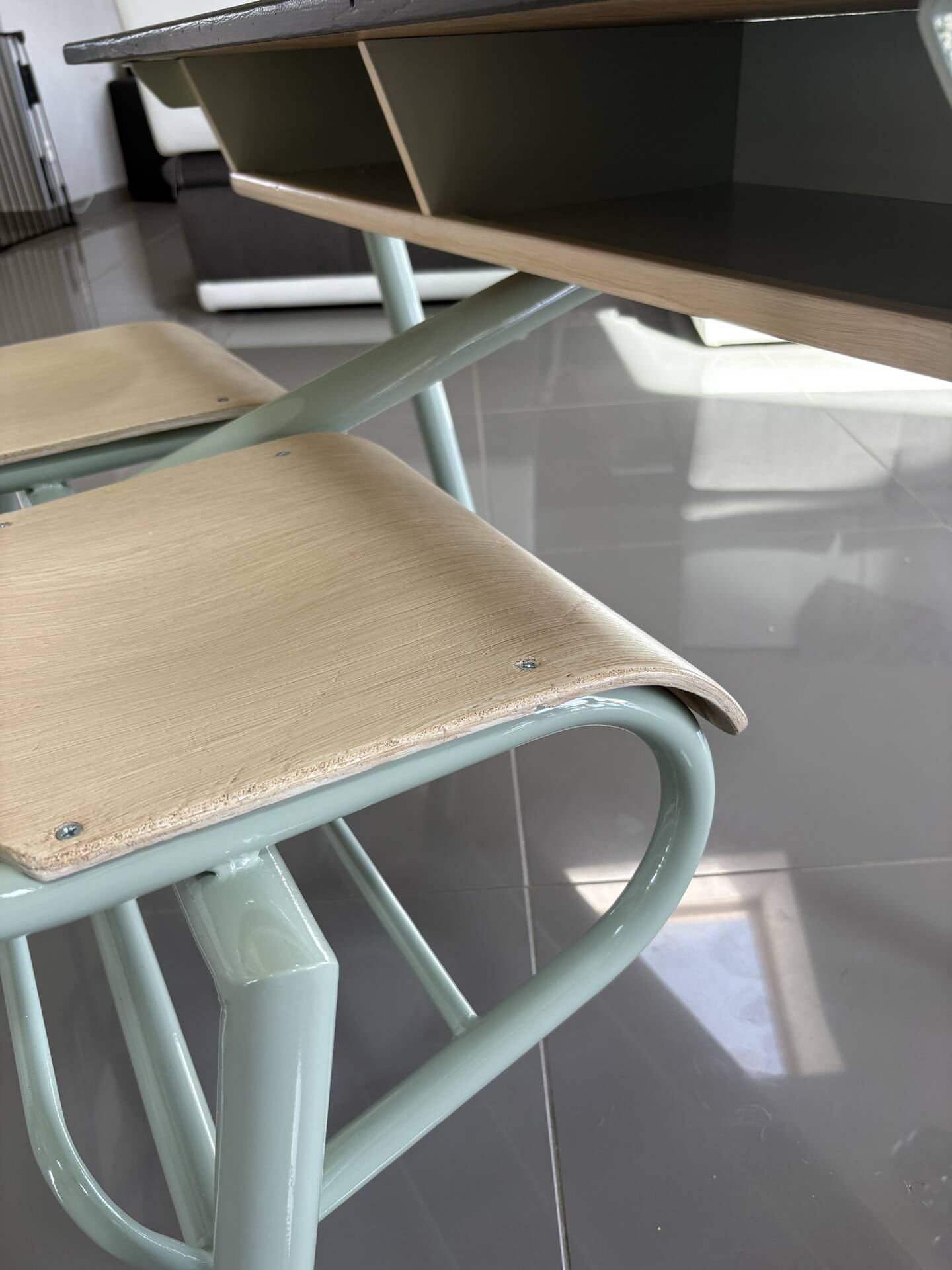 Vintage school desk for 2, fully renovated – Slate top