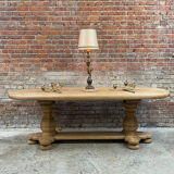 Massive oval monastery table made of bleached oak with turned legs