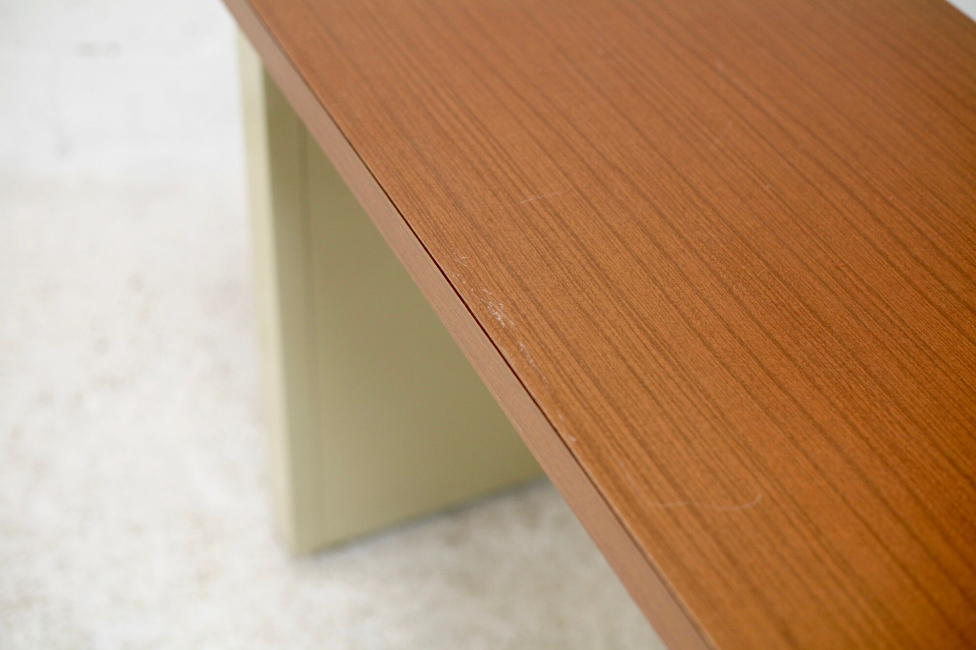 Minimalist desk, lacquered steel, formica top. France, circa 1970
