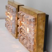 Swedish brutalist glass and brass wall lamps from Falkenbergs Belysning, set of 2