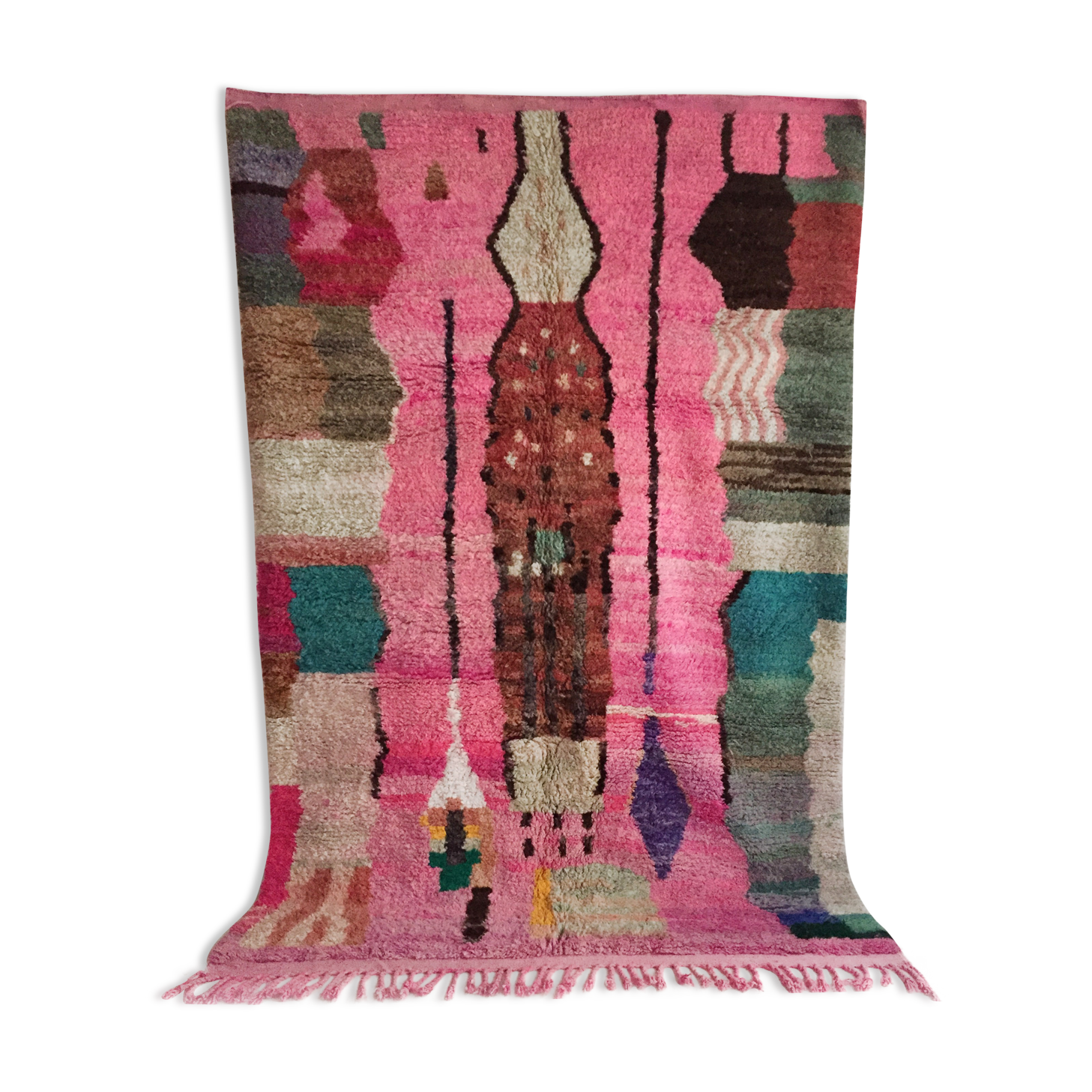 Moroccan Berber carpet Boujaad pink with colorful patterns 304x201cm