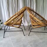 Paire de fauteuils en rotin années 60