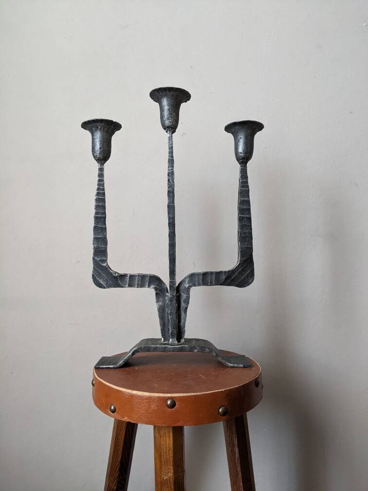 3-arm chandelier, ironwork, brutalist design, handmade