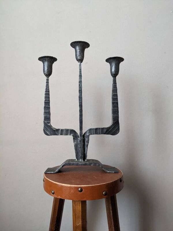 Chandelier 3 branches ferronnerie d'art design brutaliste artisanal