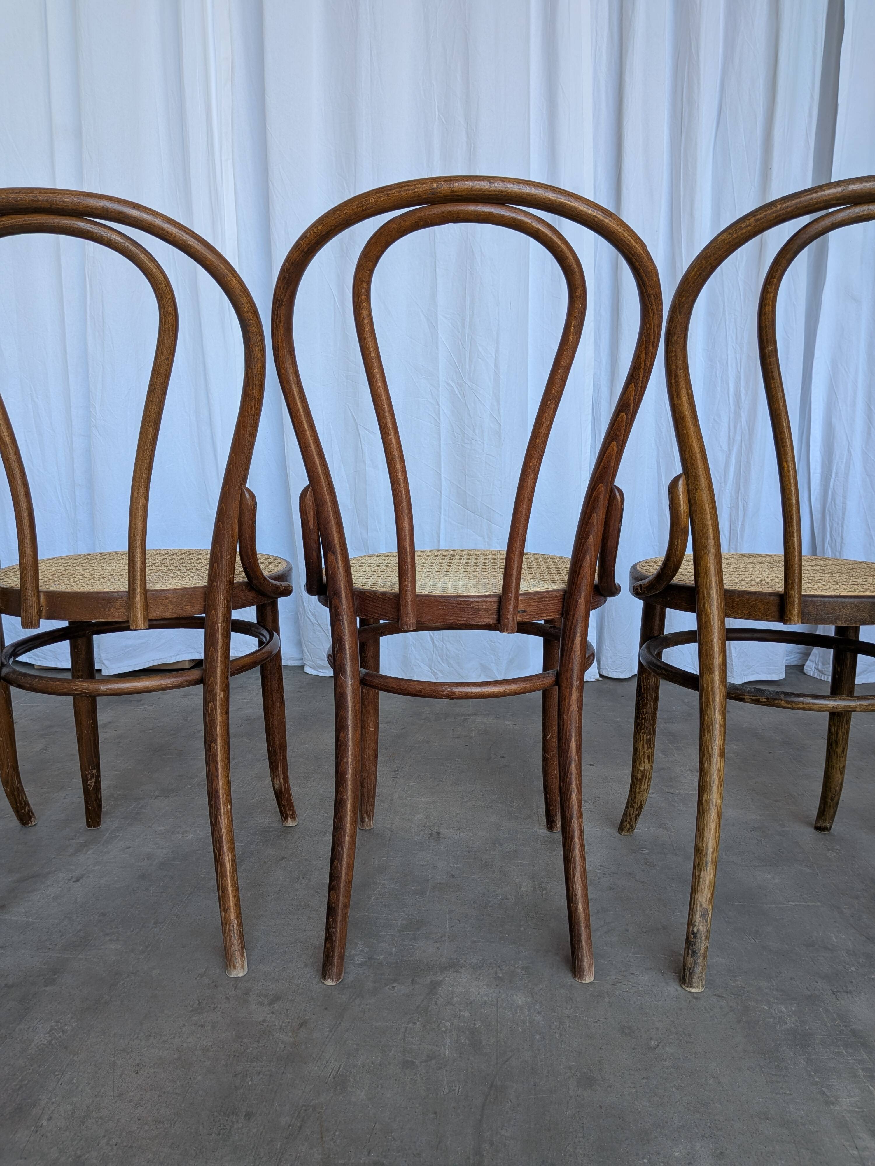 Set of 6 Bentwood Dining Chairs with Cane Seat / Bistro Thonet Style Chairs