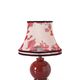 Recycled vintage lamp — burgundy ceramic base, floral voile shade
