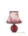 Recycled vintage lamp — burgundy ceramic base, floral voile shade