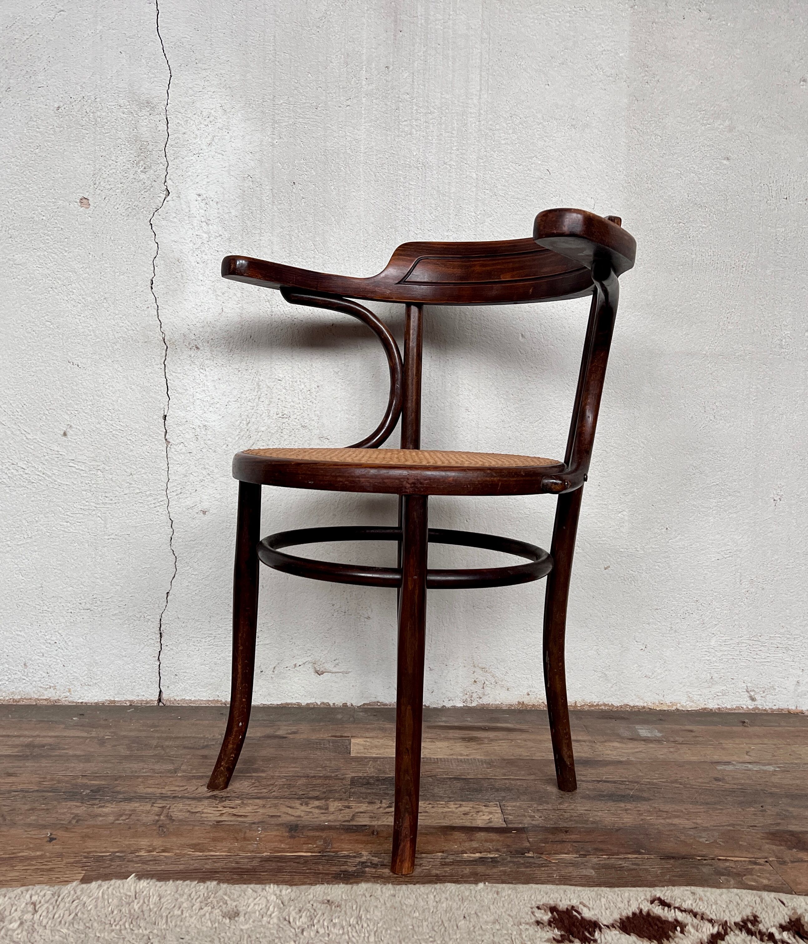 Office armchair bistrot Fischel cannée vintage cannage 1950