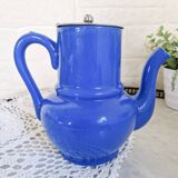 Small vintage cobalt blue ceramic teapot