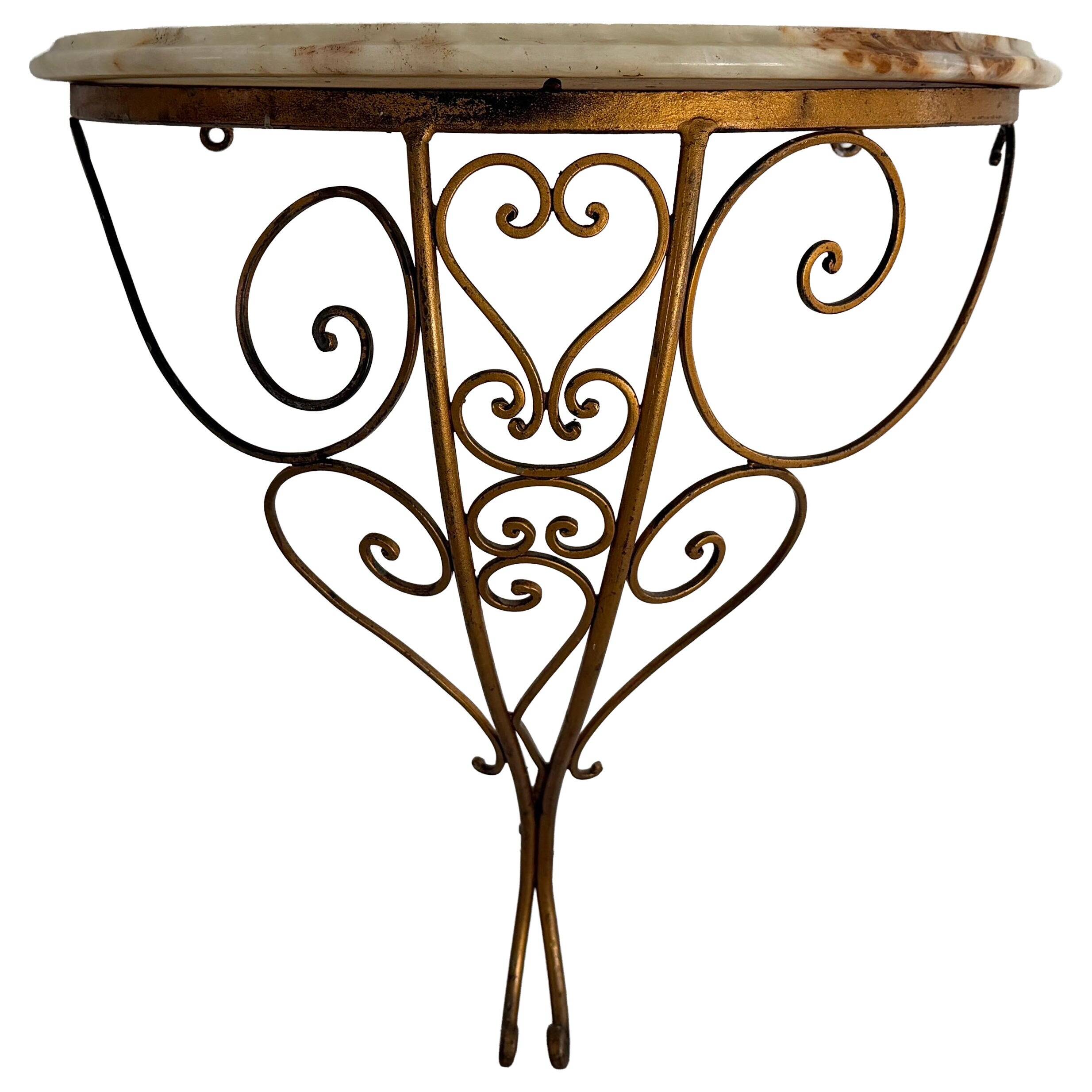 Mid-century floating wall console in wrought iron, 1950, Italy