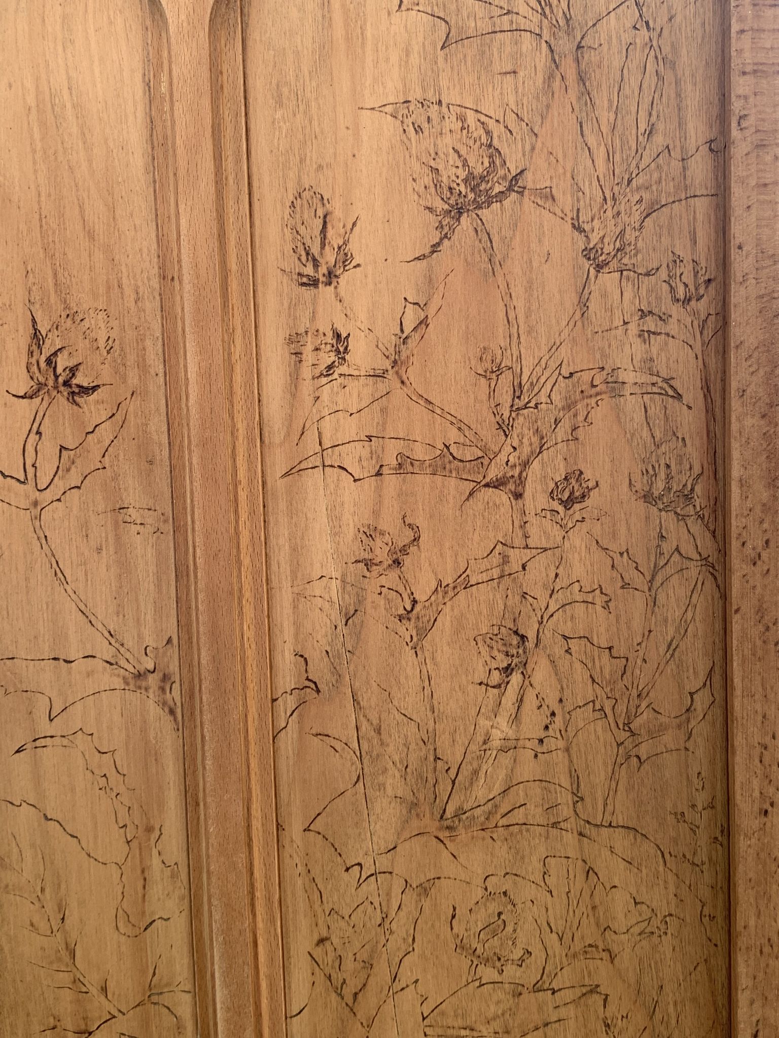 Parisian cabinet glazed raw wood nymphs and carved art nouveau decorations