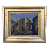 19th century painting, oil on canvas, interior decor of a lively village