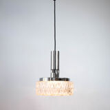 French mid-century glass & chrome pendant ceiling light, c.1960s