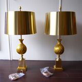 Paire de lampes Maison Charles modèle Persane abats jour en laiton restaurées