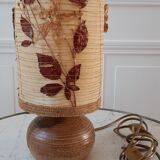 Sandstone lamp and lampshade in dried flowers 70s