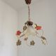 French Vintage Leaf Metal and Wood Hanging Light Textured Glass Shade