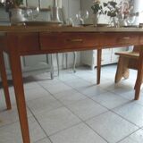 Vintage farm table, beech base and belt, pitch pine top.
