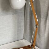 Articulated modernist lamp in pine and opaline, vintage 1980.