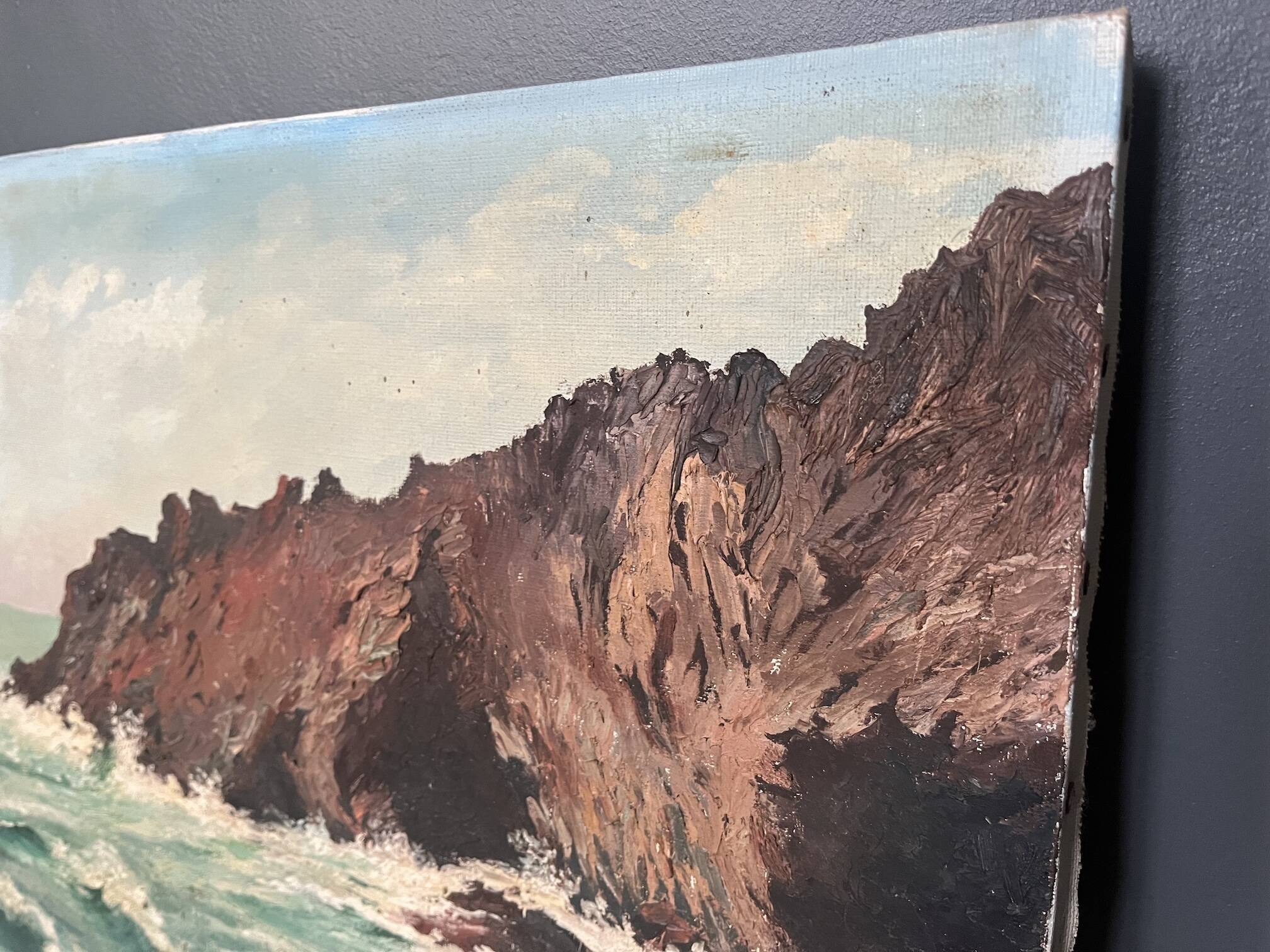 Tableau, paysage marin, gouache sur toile