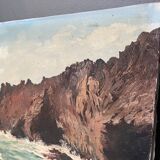 Tableau, paysage marin, gouache sur toile