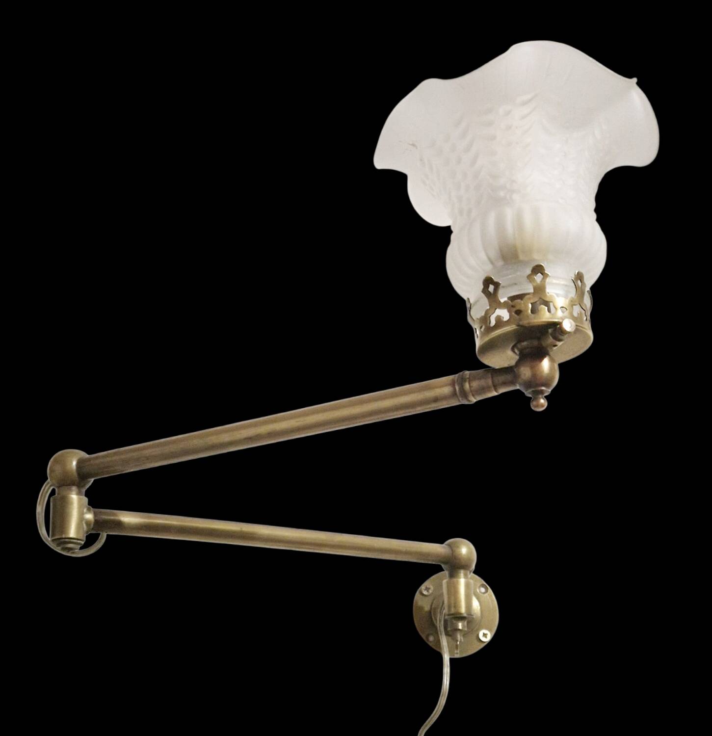 Vintage Brass and Molded Frosted Glass Articulated Wall Sconce - Style A