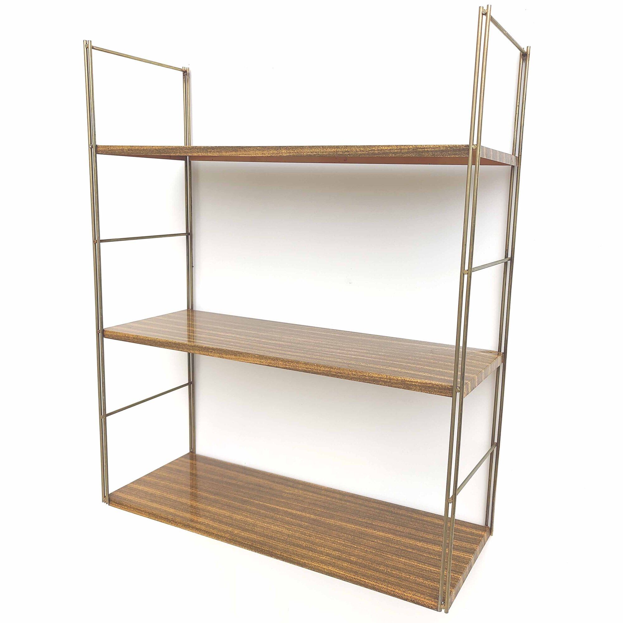 Vintage wall shelf gilded metal and wood style