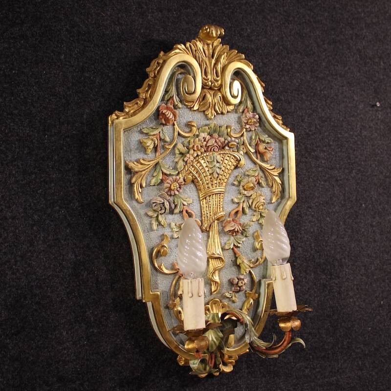 Pair of lacquered and gilded Italian Louis XVI style wall lamps