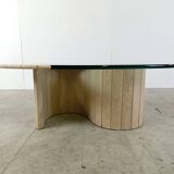 Table basse en travertin et verre années 1970