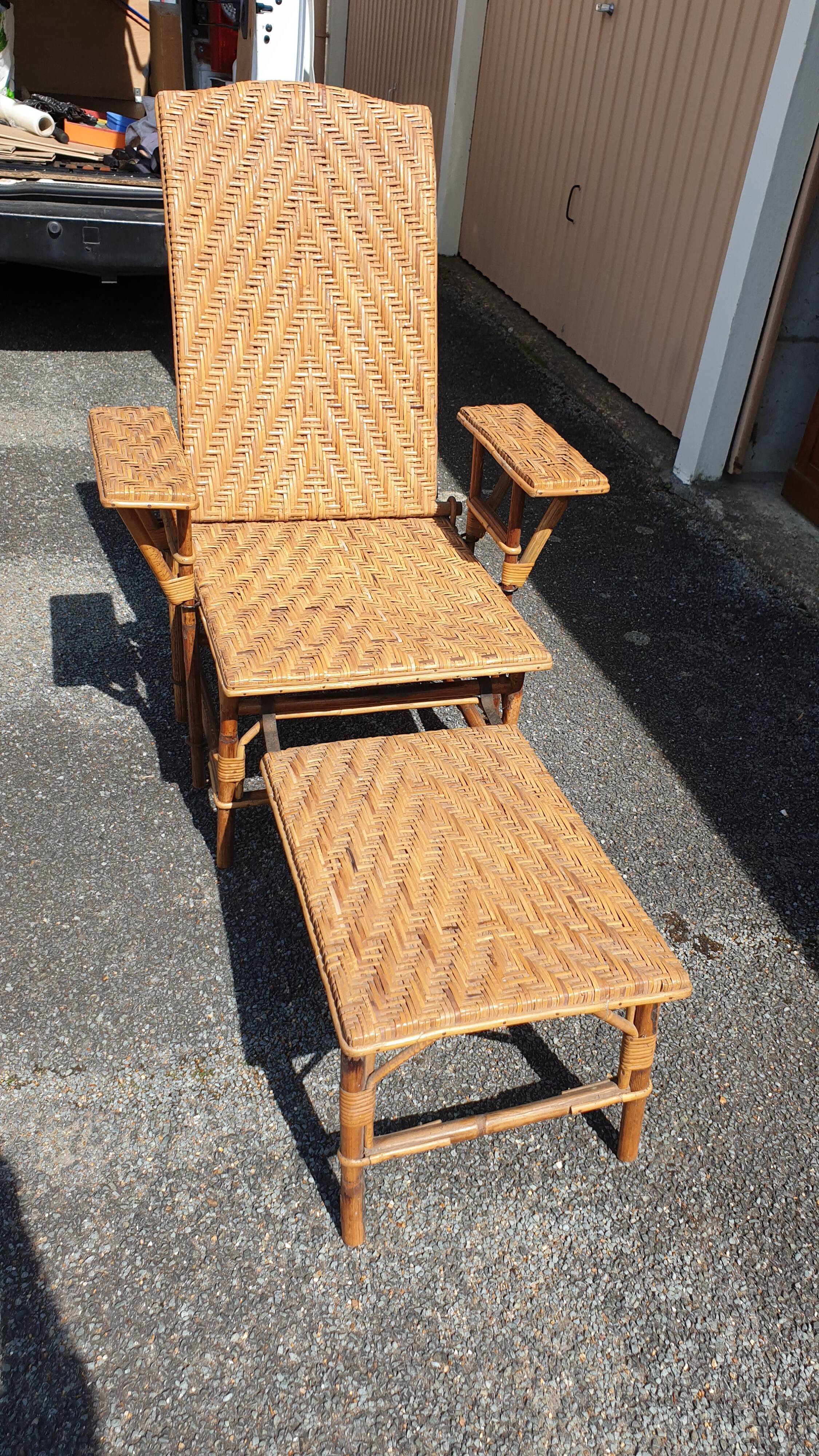Rattan garden deckchair half XXth