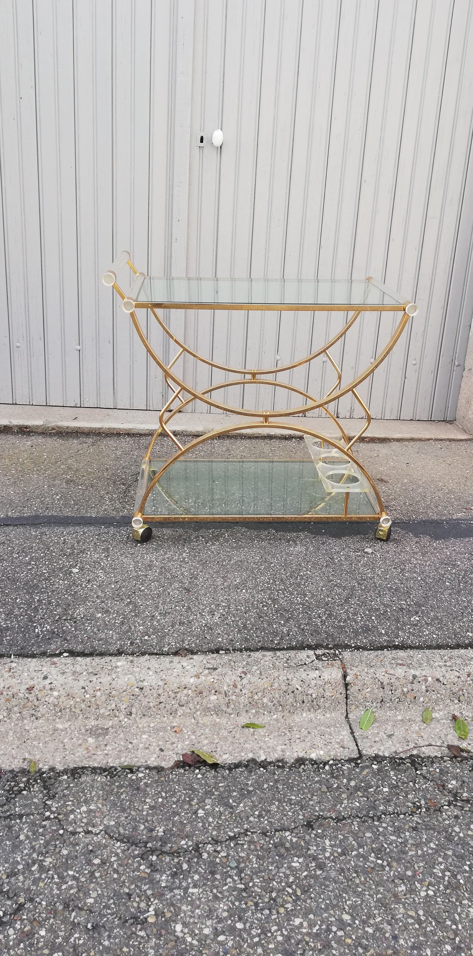Vintage golden and glass kitchen trolley