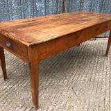 Antique cherry farmhouse table with 2 drawers and 1 pull-out