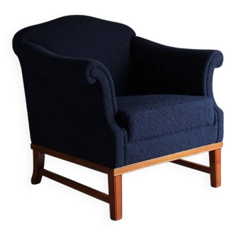 Fauteuil lounge en boucle bleu marine | Suède | Années 1940