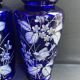 Pair of numbered white enamelled cobalt blue blown glass vases
