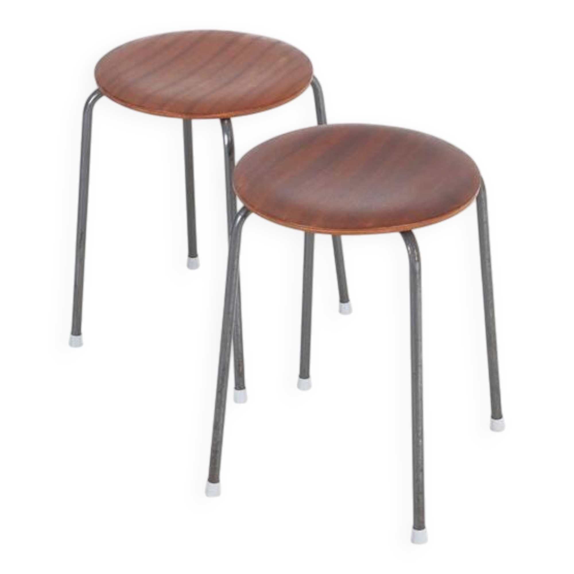 Set of 2 mid-century stools / teak / steel / Danish industrial design / 1960s