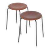 Set of 2 mid-century stools / teak / steel / Danish industrial design / 1960s