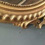 Oval mirror with wooden pediment and gilded stucco oval ice beveled Napoleon III - 80x120cm