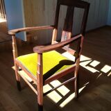 Oak and velvet armchair circa