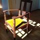 Oak and velvet armchair circa